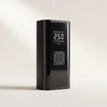 Volktr Air Pro cordless tire inflator on warm cream backdrop, premium matte black housing with digital LCD display