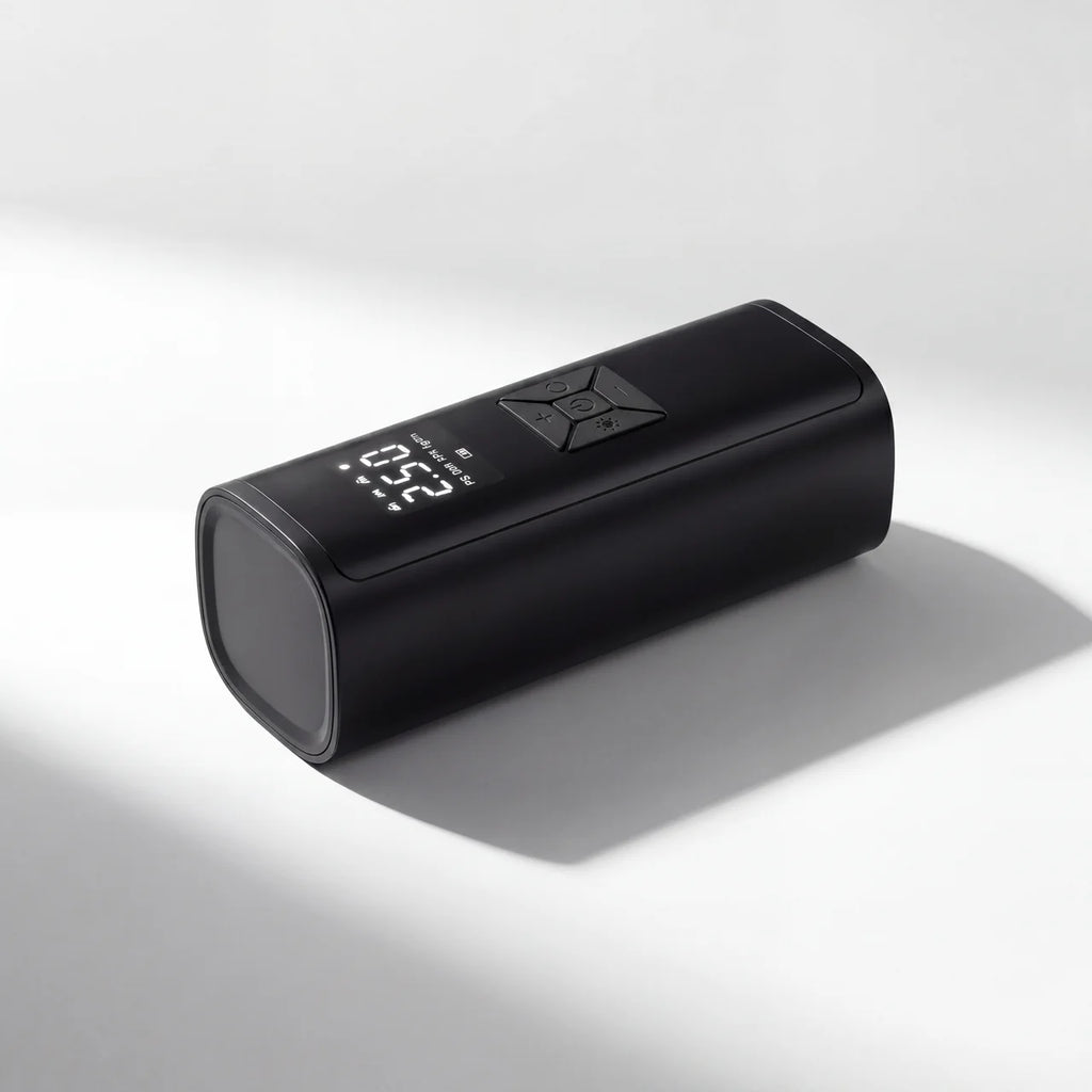 Volktr Air Pro size comparison fits in a glovebox, 7.5 by 5 by 4 inches, weighs 1.1 lbs